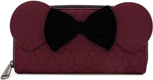loungefly disney minnie mouse quilted zip around wallet with velvet bow