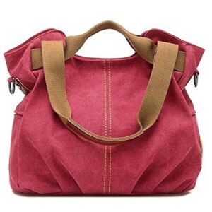coofig womens canvas handbags bulk hobo tote bags vintage retro casual shoulder bags(wine red)