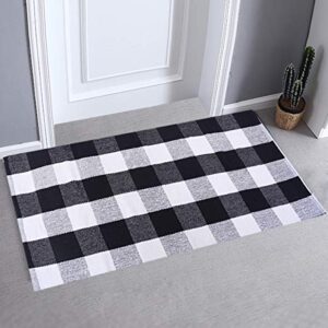 lhtrade outdoor rug cotton rug buffalo checkered plaid area rug door mat for entry way washable doormat bedroom carpet welcome mat(24″ x 51″, black and white plaid rug)