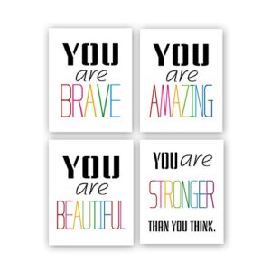 hpniub typography watercolor word inspirational quote&saying modern art print set of 4 (8”x10” painting，motivational phrase wall art poster for nursery or kids room home decor，not include frame