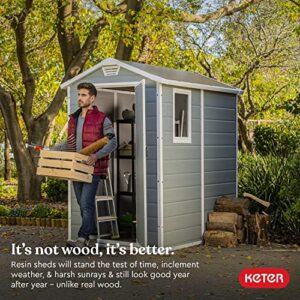 KETER Manor 4x6 Resin Outdoor Storage Shed Kit-Perfect to Store Patio Furniture, Garden Tools Bike Accessories, Beach Chairs and Lawn Mower, Grey & White