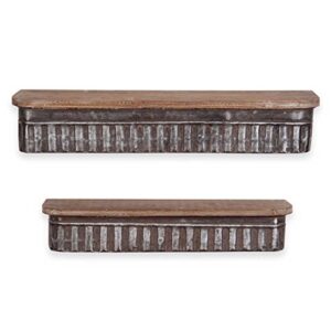 foreside home & garden ashby farmhouse rustic metal and wood floating shelves assorted set of 2