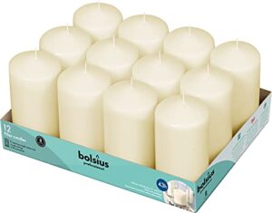 bolsius set of 12 ivory pillar candles – unscented 43 hour long lasting candles – 2.75-x 5-inch dripless clean burning smokeless dinner candle – perfect for weddings parties and special occasions