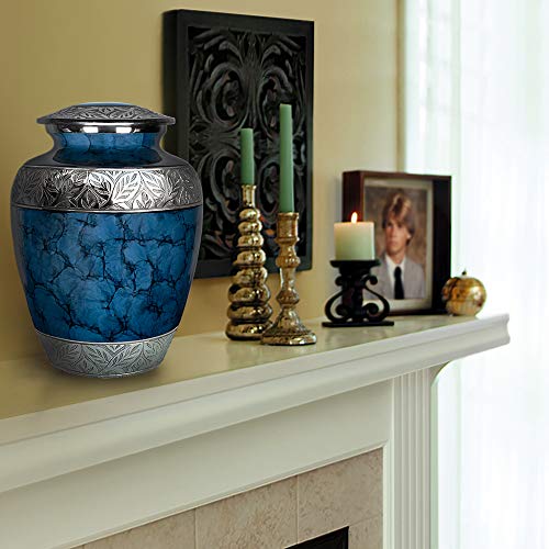 Trupoint Memorials Cremation Urns for Human Ashes - Decorative Urns, Urns for Human Ashes Female & Male, Urns for Ashes Adult Female, Funeral Urns - Blue, Extra Large