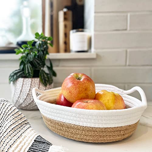 Goodpick 2pack Cotton Rope Basket - Woven Storage Basket - 9.8" x 8.7" x 2.8" Small Rope Baskets for Kids Home Decor Toy Basket Organizer - Desk Basket Containers for Jewellery, Keys - Jute Rope Bowl