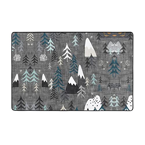 Memory Foam Kitchen Rug for Hotel Playroom Dorm Room, Anti-Skid Backing Floor Mat Doormats Comfort Throw Rugs Carpet, Anti Fatigue, Happy Camper Mountain Trees, 60 x 39 Inch