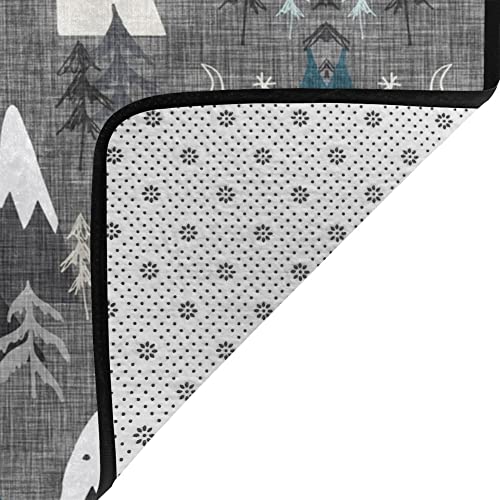 Memory Foam Kitchen Rug for Hotel Playroom Dorm Room, Anti-Skid Backing Floor Mat Doormats Comfort Throw Rugs Carpet, Anti Fatigue, Happy Camper Mountain Trees, 60 x 39 Inch