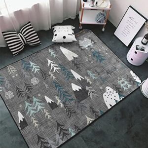 Memory Foam Kitchen Rug for Hotel Playroom Dorm Room, Anti-Skid Backing Floor Mat Doormats Comfort Throw Rugs Carpet, Anti Fatigue, Happy Camper Mountain Trees, 60 x 39 Inch