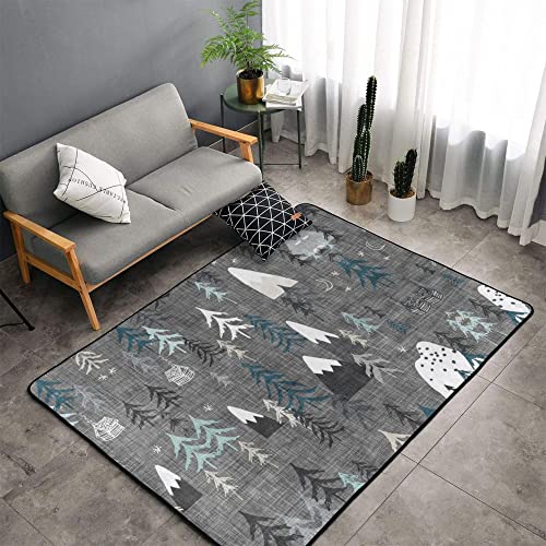 Memory Foam Kitchen Rug for Hotel Playroom Dorm Room, Anti-Skid Backing Floor Mat Doormats Comfort Throw Rugs Carpet, Anti Fatigue, Happy Camper Mountain Trees, 60 x 39 Inch