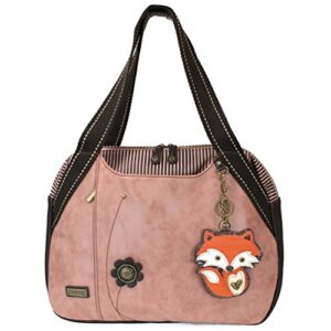 chala handbags dust rose shoulder purse tote bag with dog key fob/coin purse (fox)