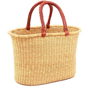 african market basket, large oval woven straw basket with handle fair trade storage organizer