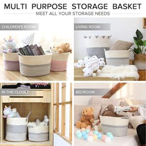 Hinwo Oval Cotton Rope Storage Basket Collapsible Nursery Storage Box Container Organizer with Handles, 13 x 10 inches, Off White and Grey