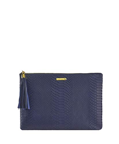 GiGi New York Handcrafted Womens Leather Uber Embossed Python Clutch Navy