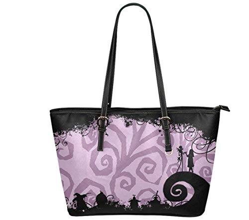 Jack and Sally Print Women's Leather Tote Shoulder Bag Big Capacity Work Travel Handbag (15)