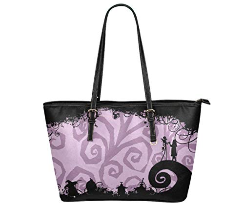 Jack and Sally Print Women's Leather Tote Shoulder Bag Big Capacity Work Travel Handbag (15)