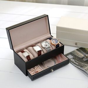 goldwheat Watch Box PU Leather Jewelry Organizer Travel Display Case for Men/Women,4 Slots Magnetic Top,Black