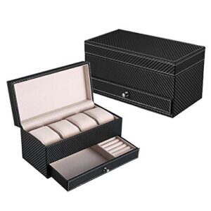 goldwheat Watch Box PU Leather Jewelry Organizer Travel Display Case for Men/Women,4 Slots Magnetic Top,Black