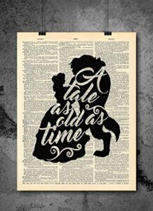 a tale as old as time – beauty and the beast quotes – vintage art – authentic upcycled dictionary art print – home or office decor – inspirational and motivational quote art