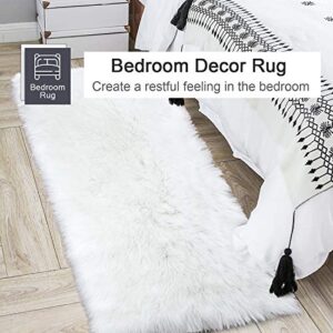 junovo Luxury Fluffy Area Rugs Furry Rug for Bedroom Faux Fur Sheepskin Nursery Rugs Fur Carpet for Kids Room Living Room Home Decor Floor Mat, Rectangle 2ft x 3ft White