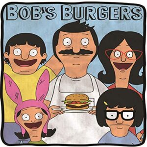 bob’s burgers soft fleece blanket – officially licensed bobs burgers colorful soft fleece throw featuring bob with a burger, linda, louise, tina & gene!