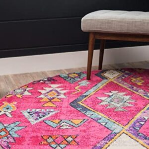 Unique Loom Sedona Collection Distressed, Southwestern, Over-Dyed, Tribal, Abstract Area Rug, 3 ft 3 in x 3 ft 3 in, Pink/Beige
