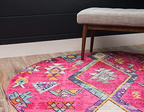 Unique Loom Sedona Collection Distressed, Southwestern, Over-Dyed, Tribal, Abstract Area Rug, 3 ft 3 in x 3 ft 3 in, Pink/Beige