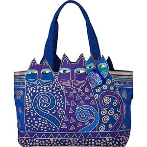 large indigo blue cats cutout shoulder tote