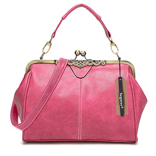 Women Vintage Small Retro Handbags Kiss Lock Crossbody Purse Frosted Leather Messenger Bag Tote