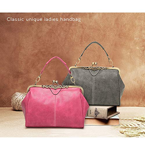 Women Vintage Small Retro Handbags Kiss Lock Crossbody Purse Frosted Leather Messenger Bag Tote