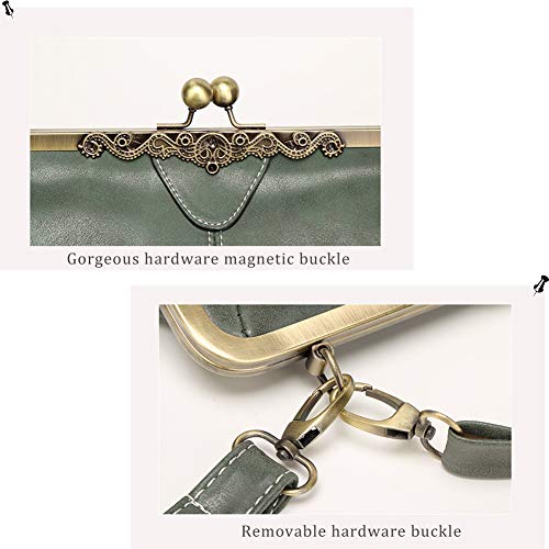 Women Vintage Small Retro Handbags Kiss Lock Crossbody Purse Frosted Leather Messenger Bag Tote