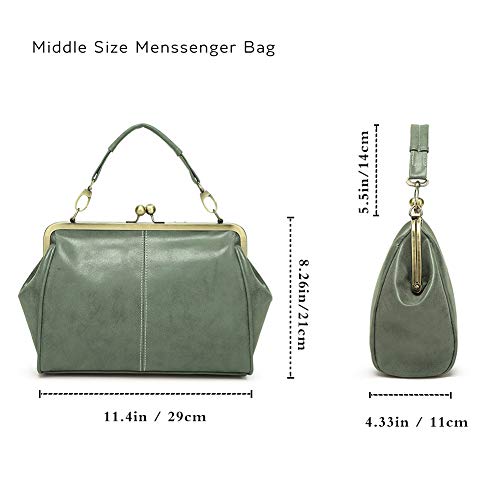 Women Vintage Small Retro Handbags Kiss Lock Crossbody Purse Frosted Leather Messenger Bag Tote