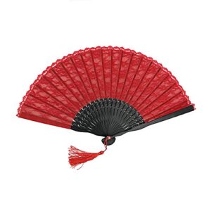 Exasinine Retro Lace Hand Fan Bamboo Folding Fan Handheld Fan (Red)