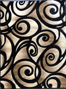contempo modern area rug contemporary abstract black design 341 (4 feet x 5 feet 3 inch)