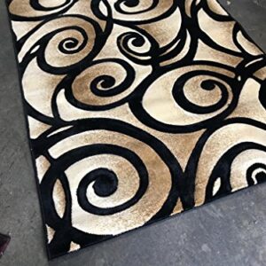 Contempo Modern Area Rug Contemporary Abstract Black Design 341 (4 Feet X 5 Feet 3 Inch)