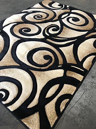 Contempo Modern Area Rug Contemporary Abstract Black Design 341 (4 Feet X 5 Feet 3 Inch)