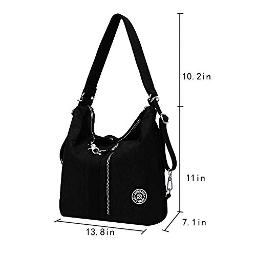 Van Caro Large Nylon Crossbody Shoulder Bag Tote Bag Waterproof Travel Backpack for Women, Black