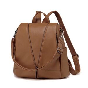women backpack purse pu leather anti-theft casual shoulder bag fashion ladies satchel bag large capacity travel bag waterproof multipurpose crossbody handbag, brown