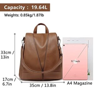 Women Backpack Purse PU Leather Anti-theft Casual Shoulder Bag Fashion Ladies Satchel Bag Large Capacity Travel Bag Waterproof Multipurpose Crossbody Handbag, Brown