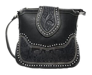 concealed carry tooled leather crossbody purse – black