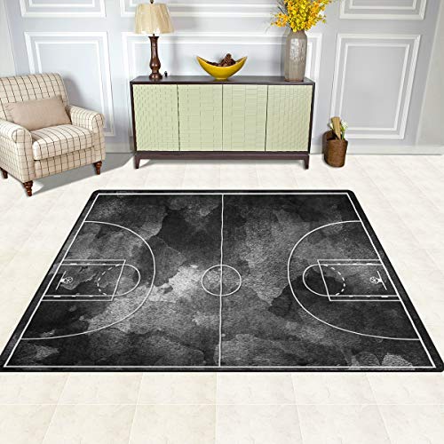 ALAZA Abtsract Grunge Black Basketball Court Area Rug Rugs for Living Room Bedroom 5'3"x4'