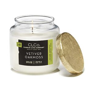clco. by candle-lite company vetiver oakmoss single-wick scented jar candle, 14 oz, white