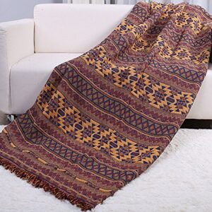 ChezMax 100% Pure Cotton Bohemian Style Woven Couch Throw Blanket Bedroom Decor Beach Blanket with Decorative Tassels Yellow 51"X71"