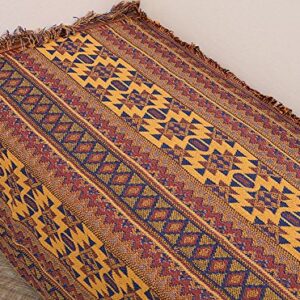 ChezMax 100% Pure Cotton Bohemian Style Woven Couch Throw Blanket Bedroom Decor Beach Blanket with Decorative Tassels Yellow 51"X71"