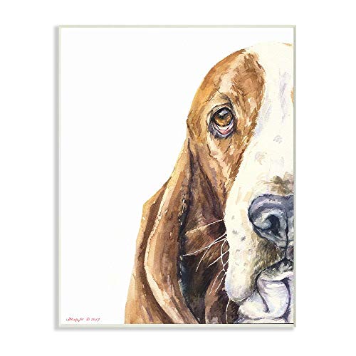 Stupell Industries Cute Large Dog Head Basset Hound Pet Animal Watercolor Painting Wall Plaque, 10 x 15, Multi-Color