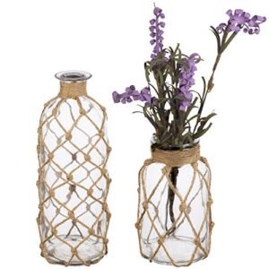 mygift coastal style decorative glass bottles with rope wrapping, set of 2