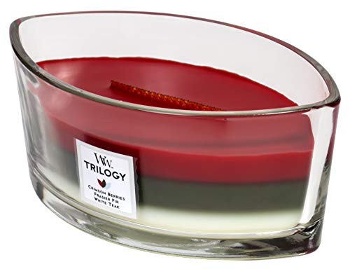 WoodWick Trilogy Winter Garland - Crimson Berries, Frasier Fir, White Teak Scented Crackling Wooden Wick Candle in Glass Vessel