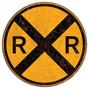 vintage style railroad crossing 12″ round metal sign
