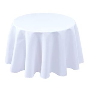 Biscaynebay Textured Fabric Round Tablecloth 60 Inches in Diameter, White Water Resistant Tablecloths for Dining, Kitchen, Wedding & Parties, etc. Machine Washable