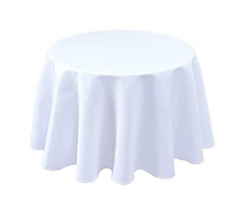 Biscaynebay Textured Fabric Round Tablecloth 60 Inches in Diameter, White Water Resistant Tablecloths for Dining, Kitchen, Wedding & Parties, etc. Machine Washable