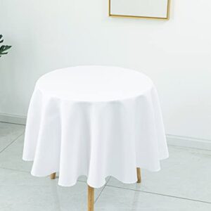 Biscaynebay Textured Fabric Round Tablecloth 60 Inches in Diameter, White Water Resistant Tablecloths for Dining, Kitchen, Wedding & Parties, etc. Machine Washable